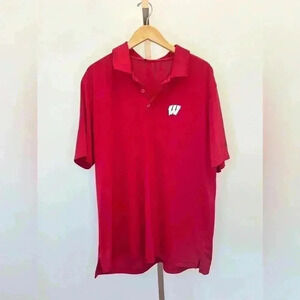 Adidas Men's Wisconsin Badgers Polo Shirt Red Size XL Short Sleeve